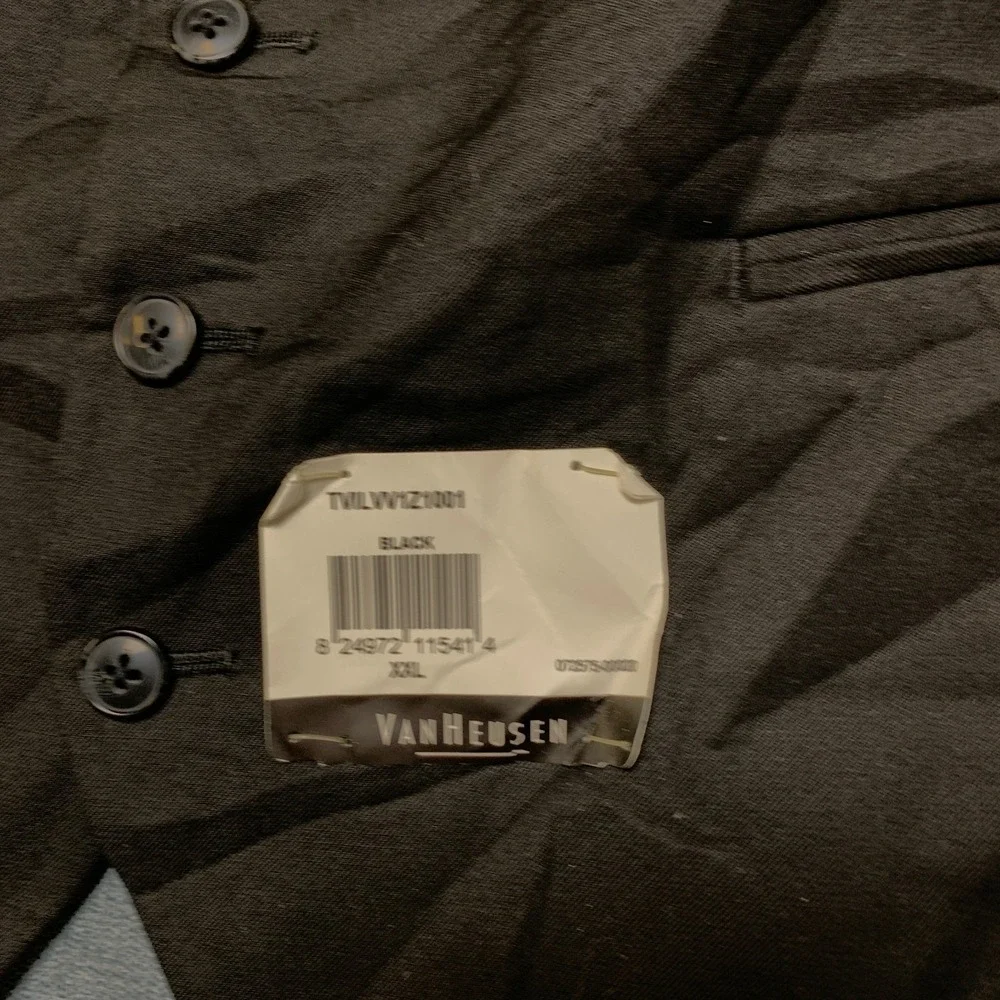 Van Heusen Single Breasted Suit Satin Vest Mens 2XL Black Slim V Neck Sleeveless
